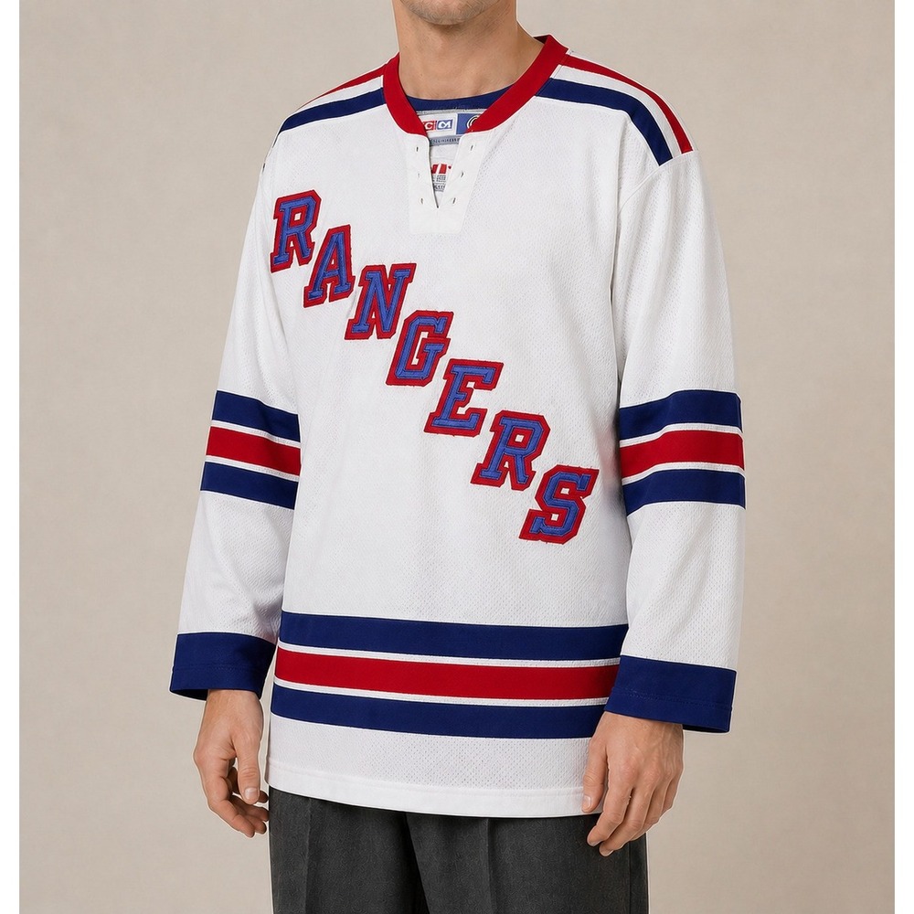 Vintage CCM New York Rangers NHL Hockey Jersey White Blue Red Mens Medium